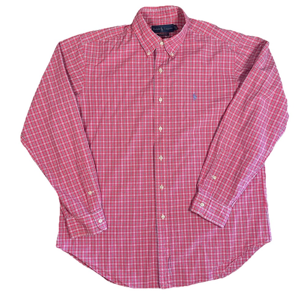 RALPH LAUREN Pink Multicolor Plaid Classic Fit Long Sleeve Button Up Shirt L - Picture 2 of 10